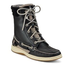 Sperry Topsider Ladyfish Black and Cream Lace-Up Boots w Hand-Sewn Construct Sz8